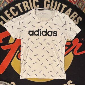 Adidas All-Over Logo Print Tee - White, Size XL